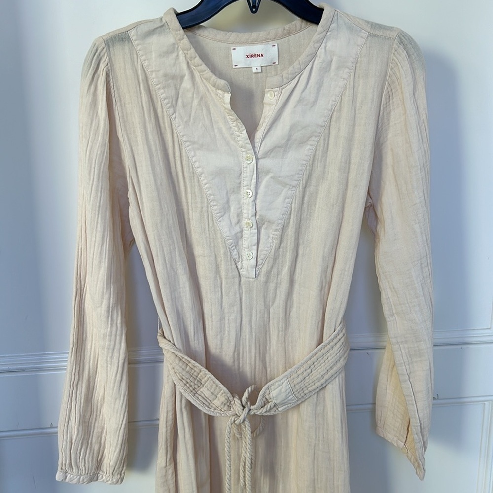 XIRENA Faith Henley Button Down Belted Dress in Oat Cream Color Size Small - Picture 4 of 16